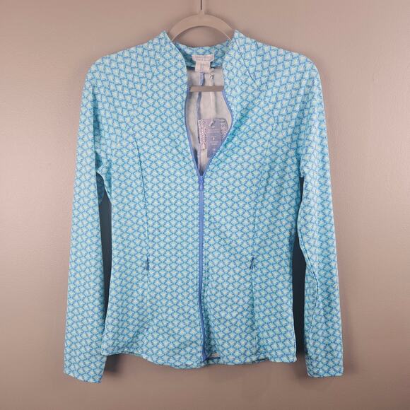 Sigrid Olsen Golf Tennis Blue Geometric Zip Up Jacket UPF 50 Women's Size Small - Picture 1 of 8